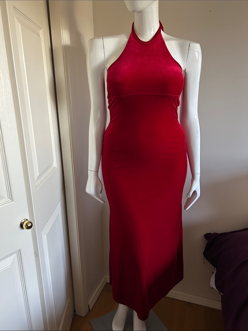 Vintage 90s Red Halter Maxi Dress